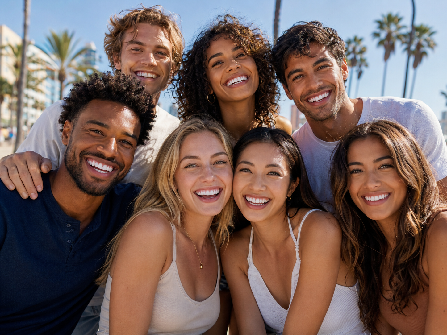 Grupo de pessoas sorrindo, representando cuidados odontológicos em diferentes fases da vida